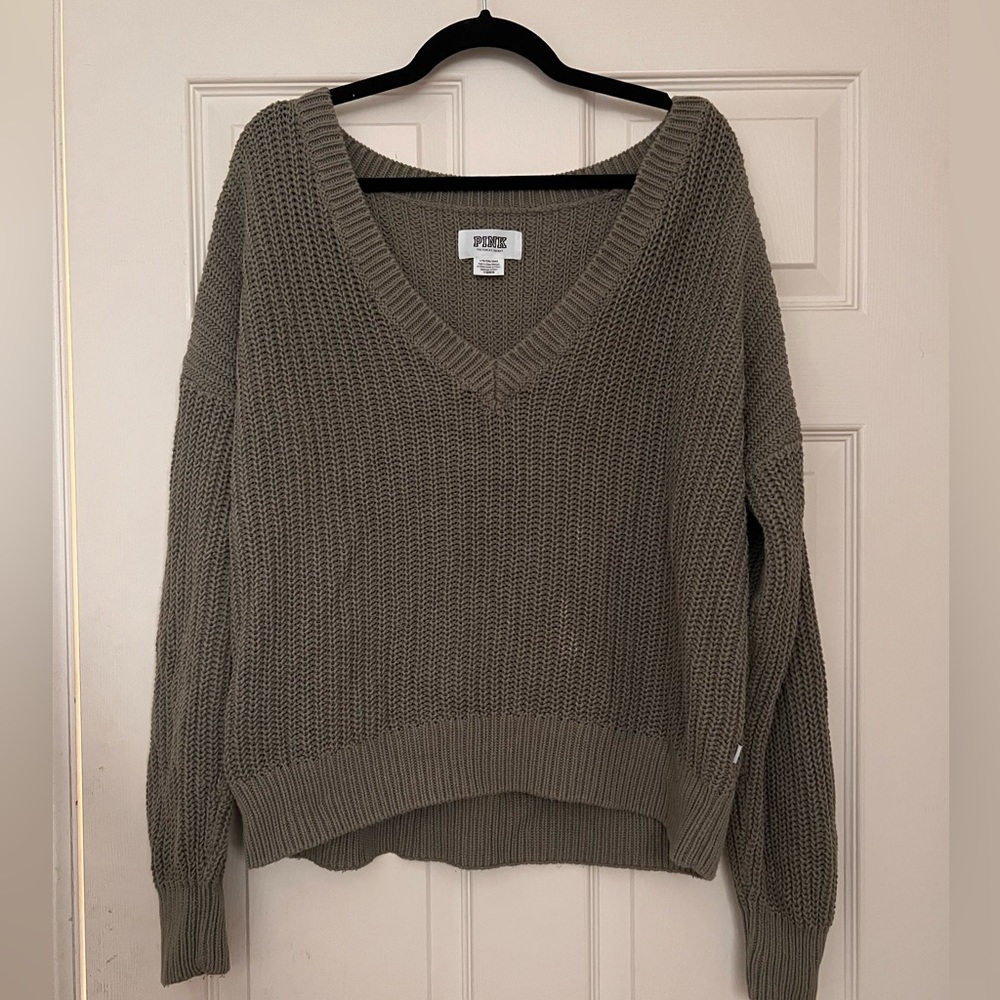 Pink olive green sweater size large